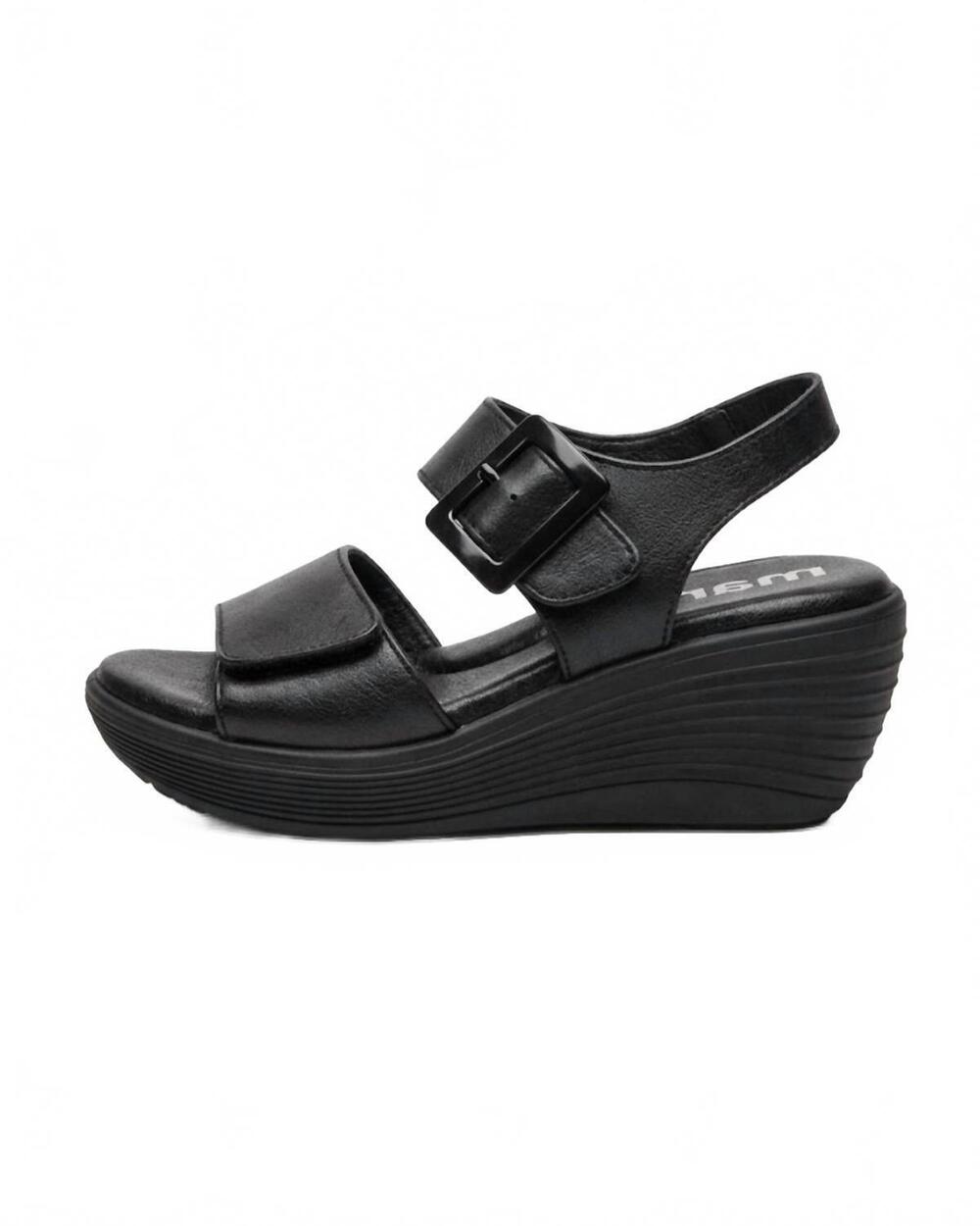 NEW MANET women's belle wedge sandal in black
